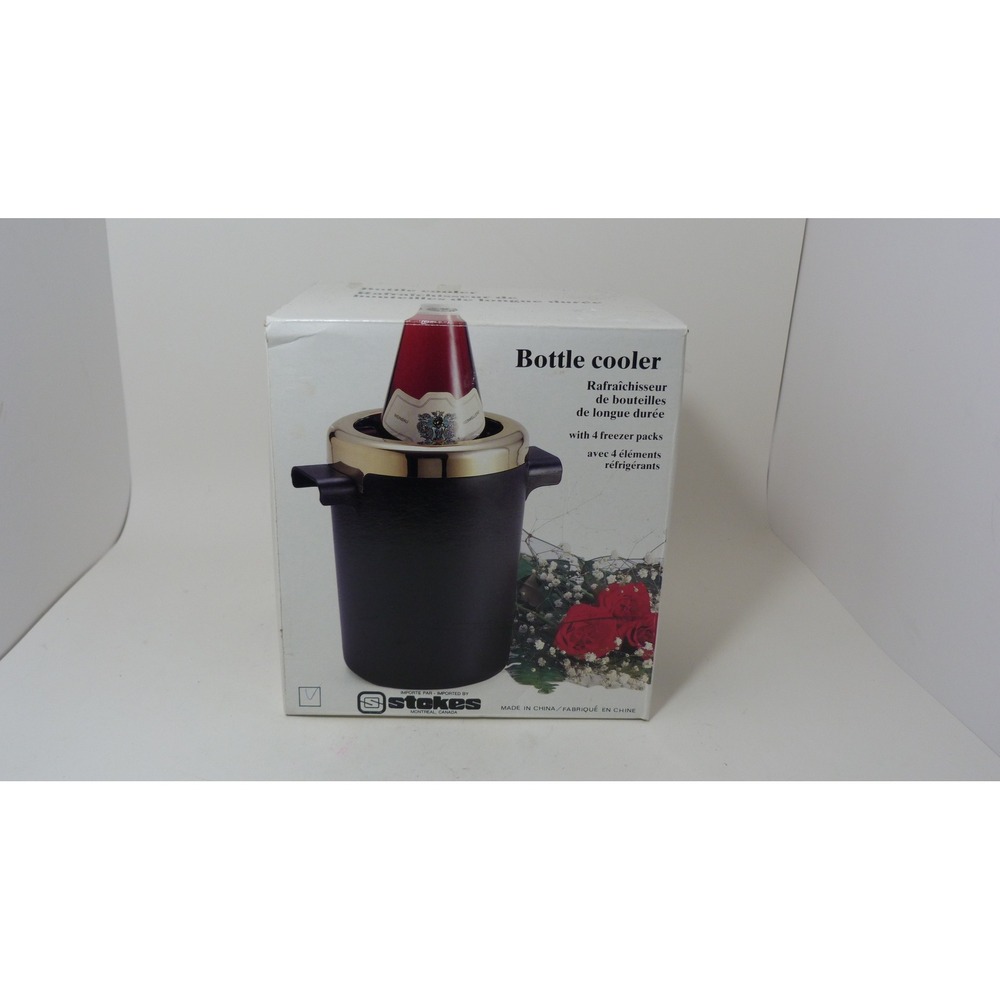 Stokes Bottle Cooler Black with Gold Trim Insulated Wine Chiller 4 Freezer Packs